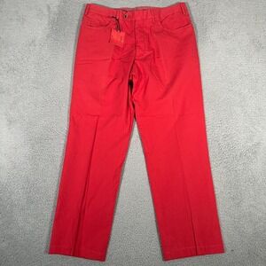 Isaia Napoli‎ Pants Mens 54R 35x31 Red Cotton Casual Flat Front Chino Trousers